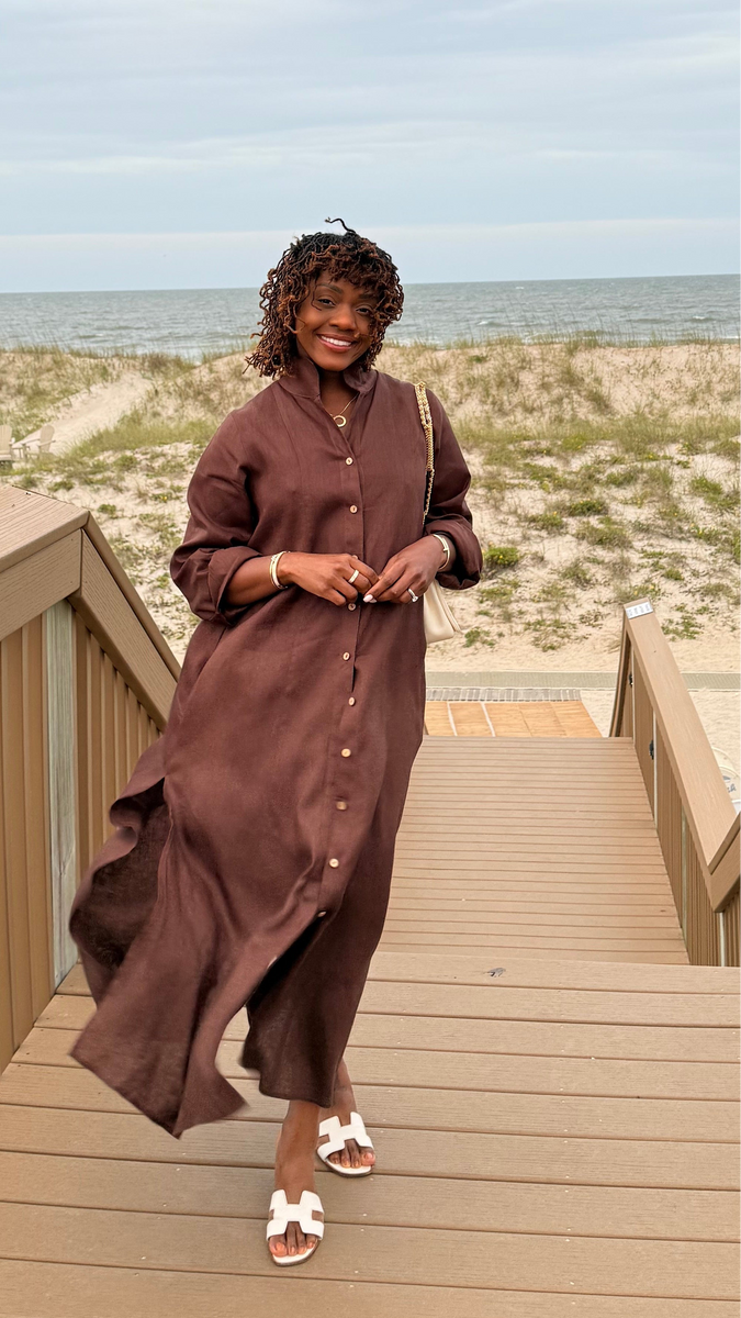 The Elevated 100% Linen Shirtdress - Espresso – JODI MELISSA