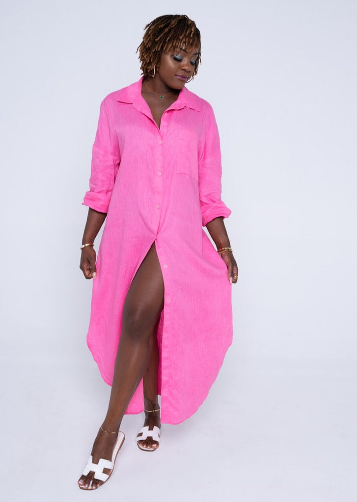 100% linen maxi dress Hibiscus pink
