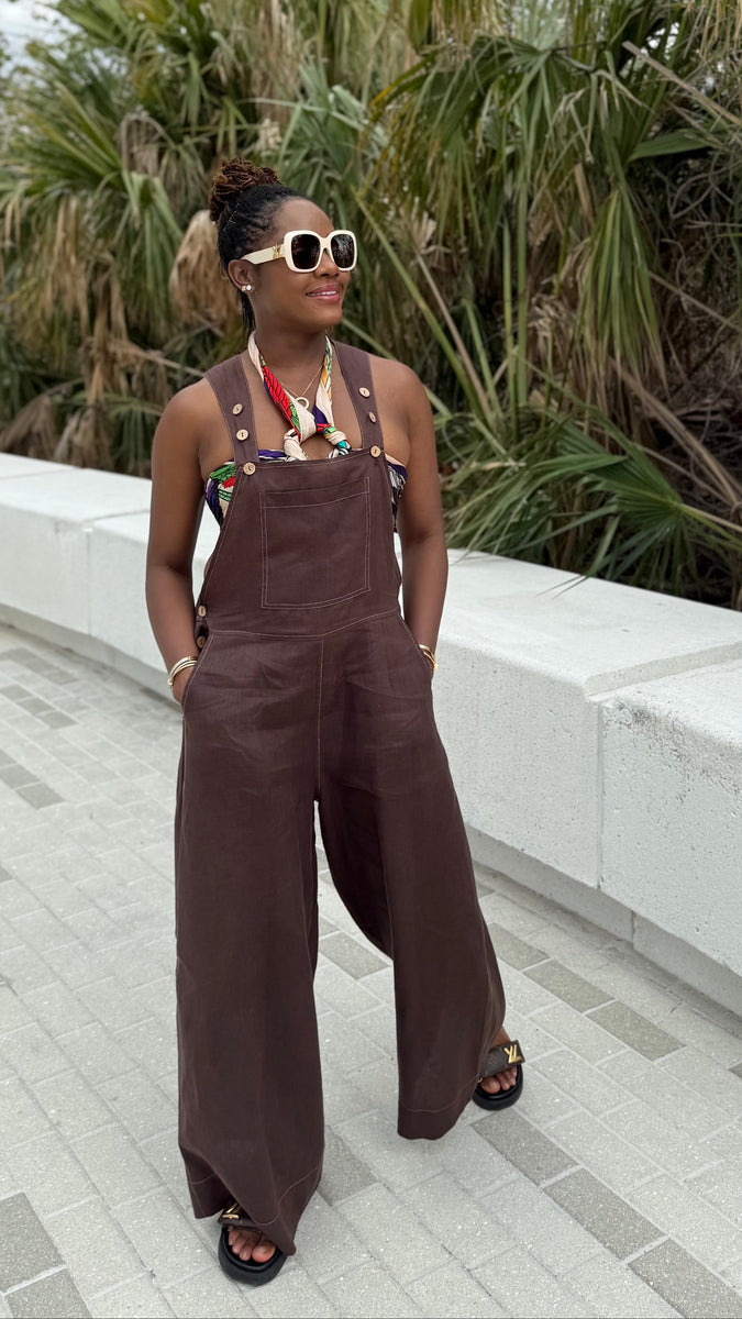 100% Linen Overalls - Espresso – JODI MELISSA