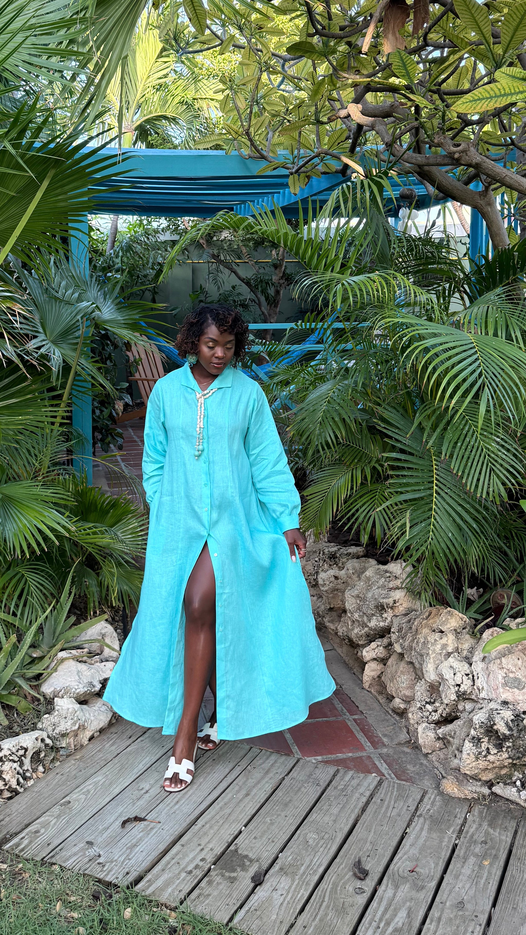 The Elevated 100% Linen Shirtdress - Sky – JODI MELISSA