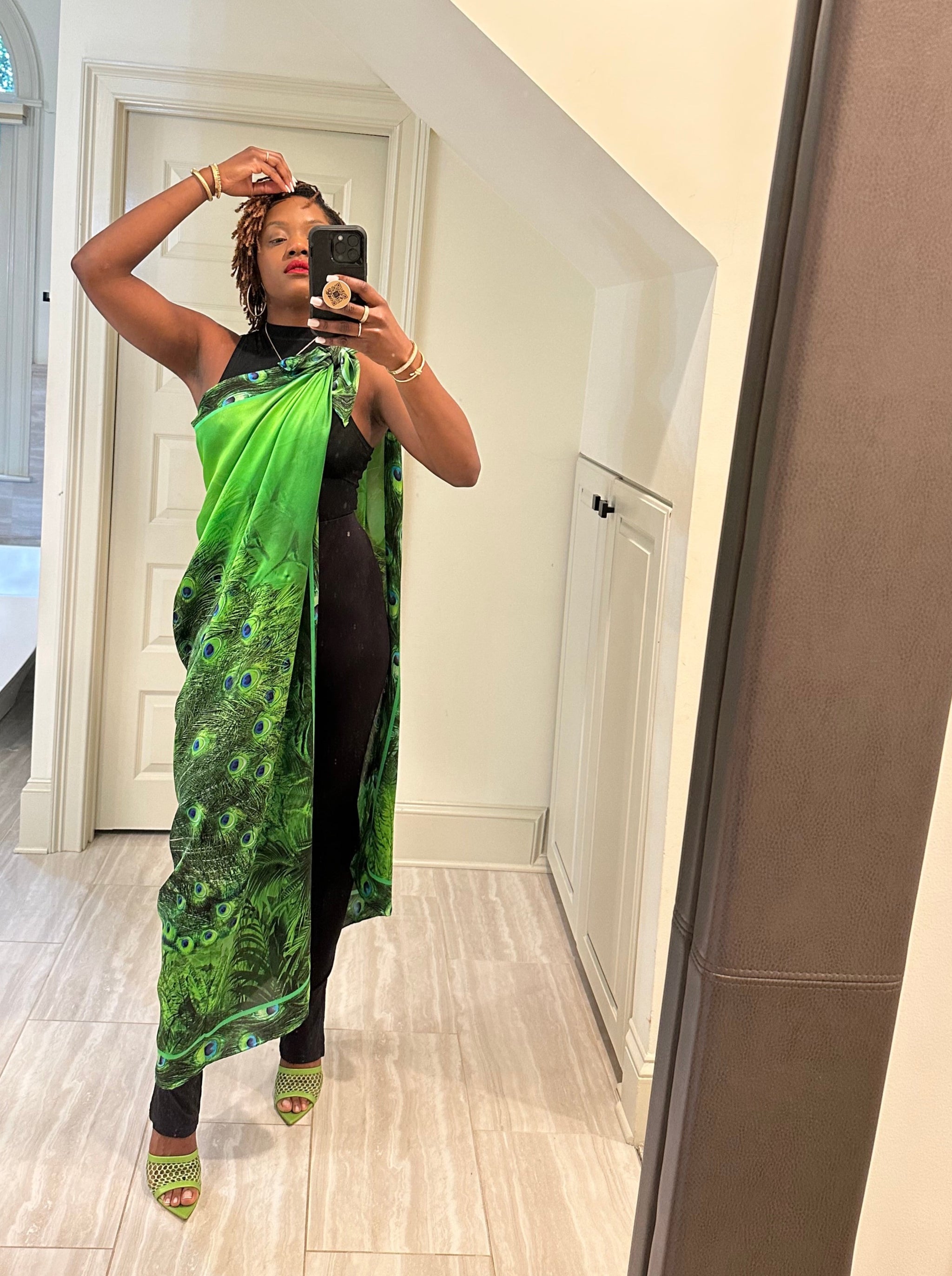 み*様 S for Shoko スカーフ　サボテン　カクタス　グリーン　シルク 100% Mulberry Silk Scarf - Peacock – JODI MELISSA