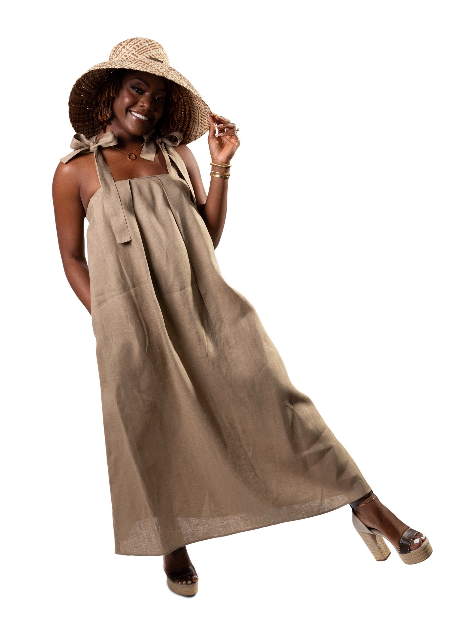 knee length dresses for ladies Golden Days Linen Handcrafted Summer Dress