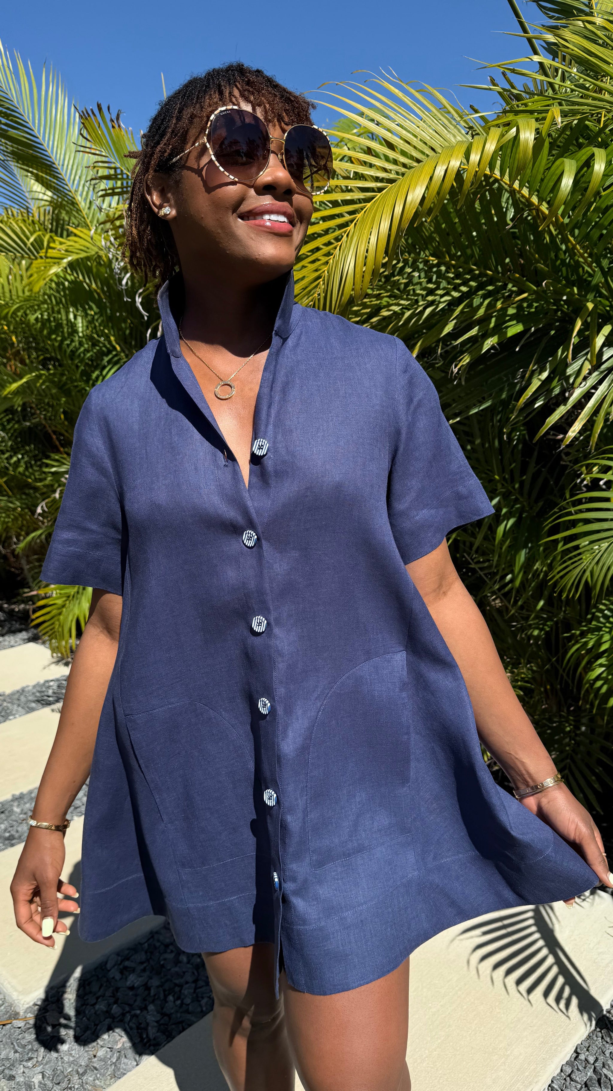 Cutesy Linen Dress - Navy – JODI MELISSA
