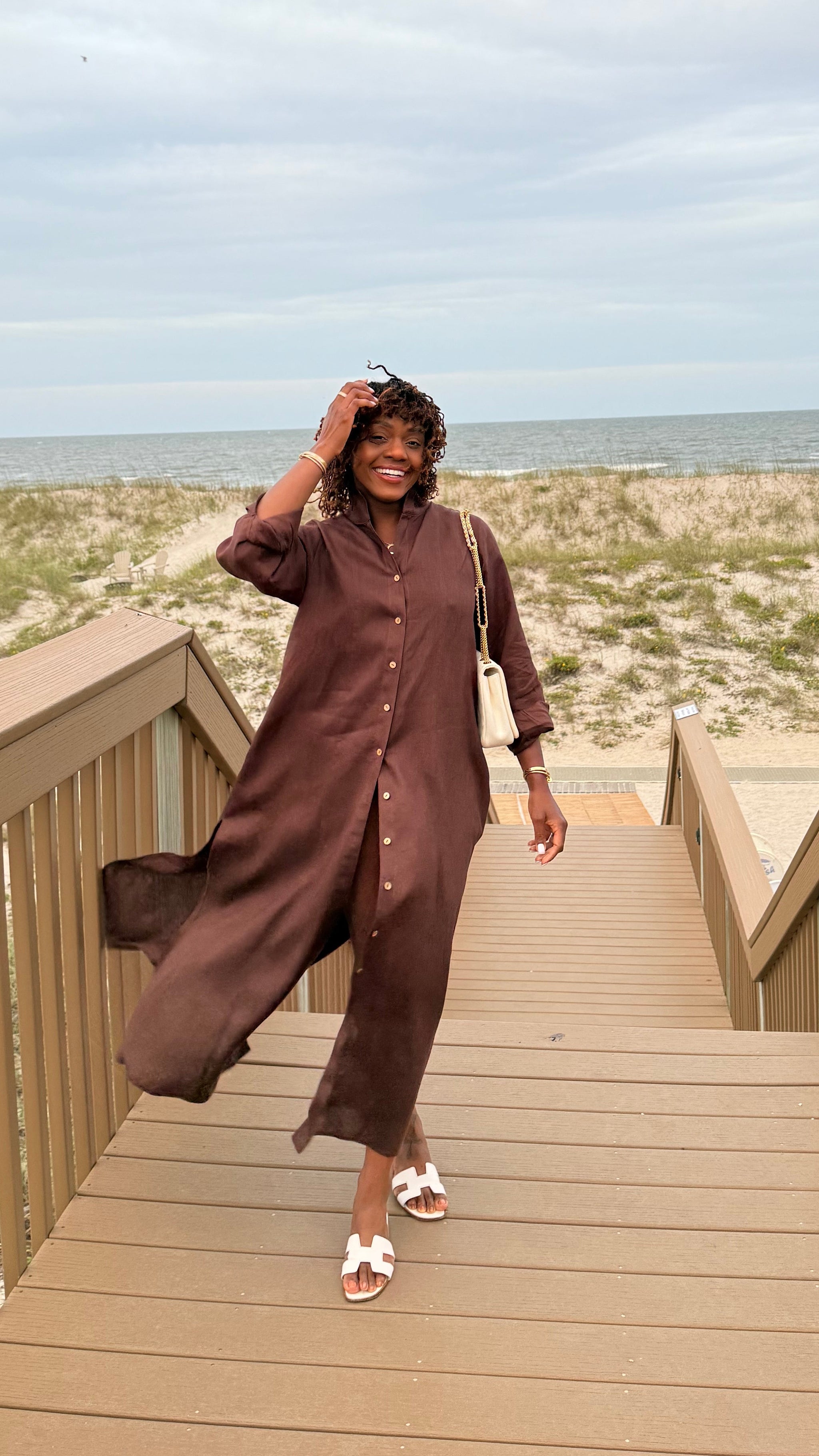 brown linen shirt dress Minimalist Brown Silk Linen Shirt Dress