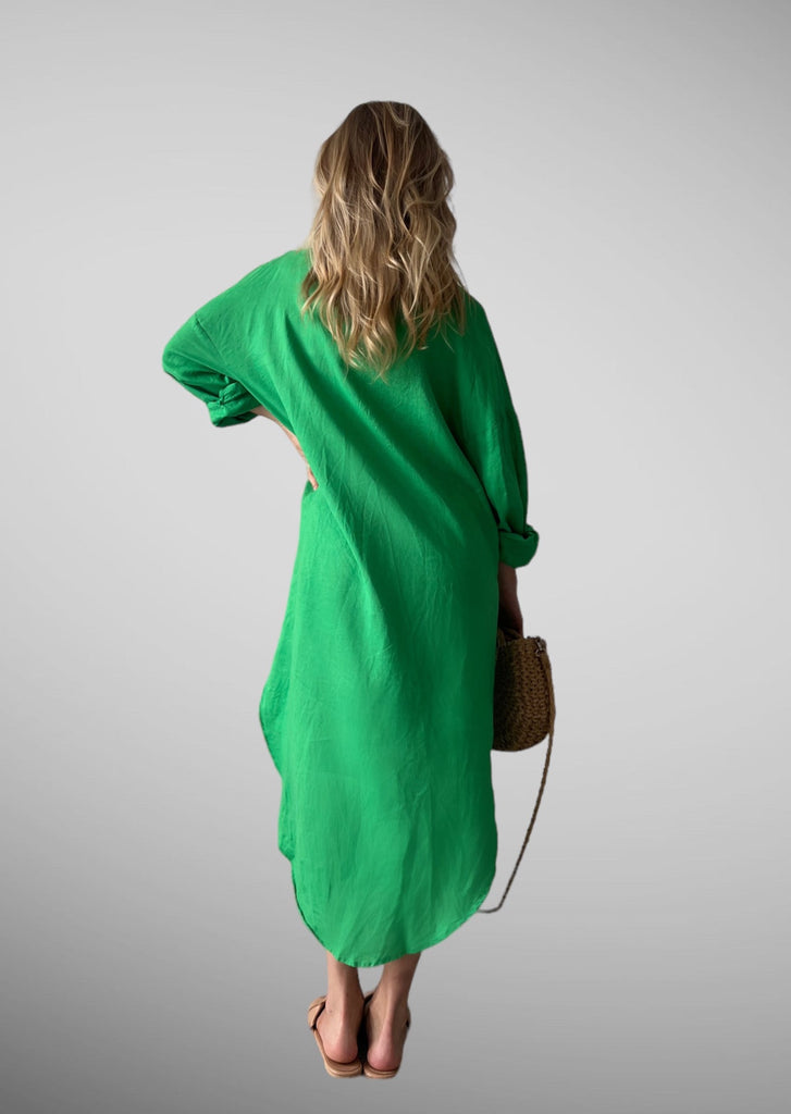 100% linen maxi dress jungle green