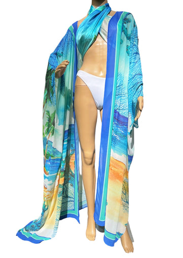 Blue ocean themed kaftan