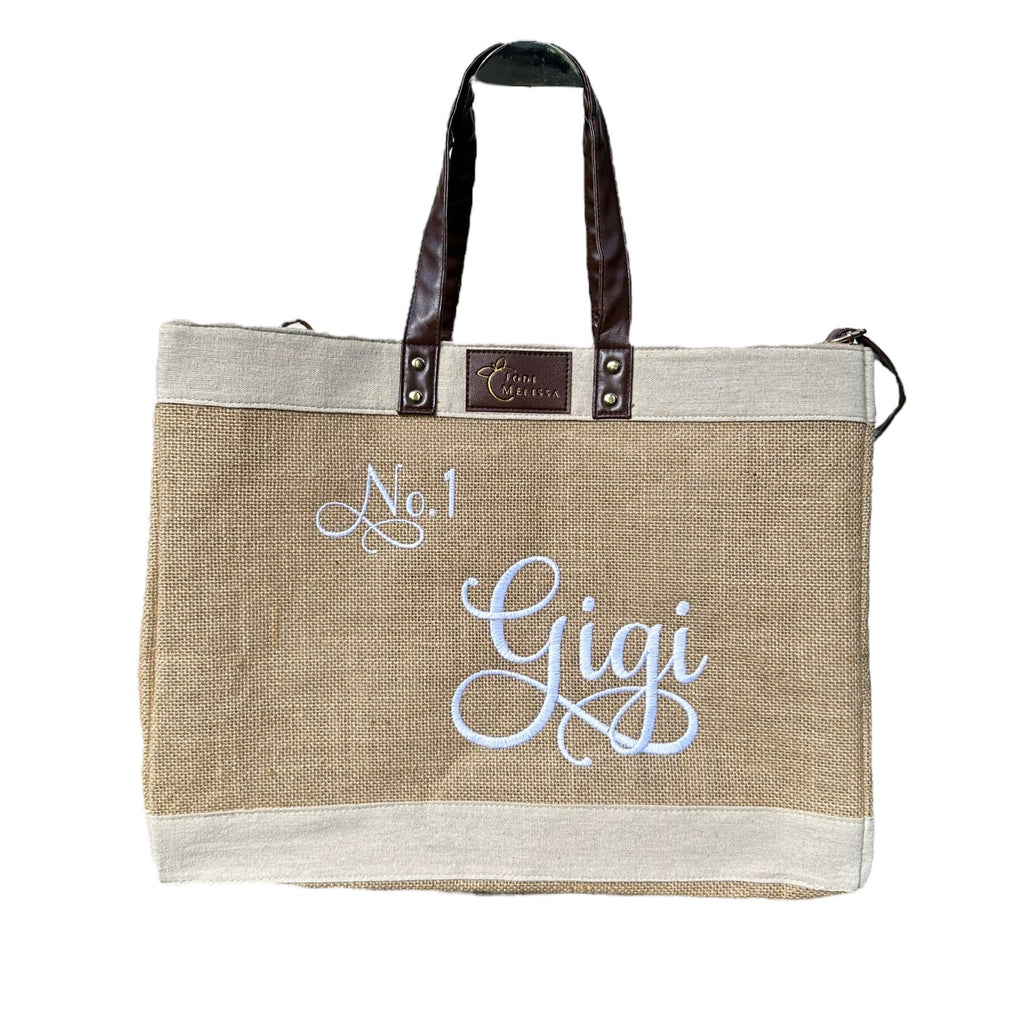 Gigi embroidered tote bag for gift for women or grandma
