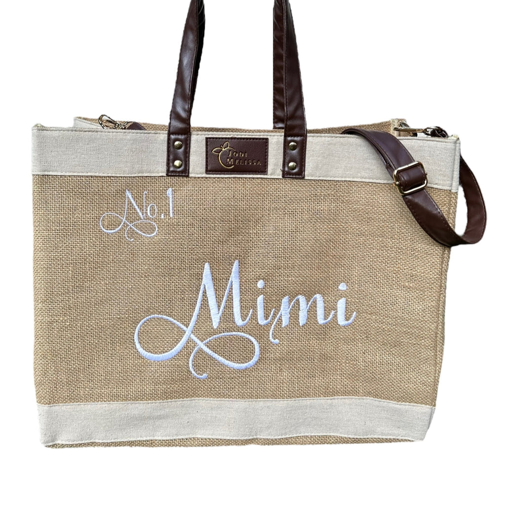 Mimi embroidered tote bag for gift for women or grandma
