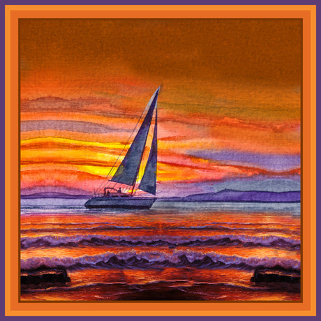 100% mulberry silk scarf sunset design orange and purple