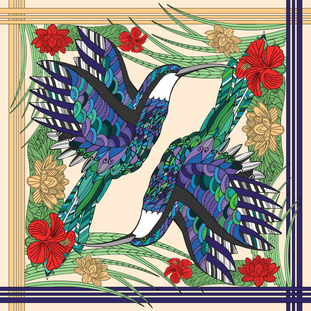 100% mulberry silk scarf hummingbird original art