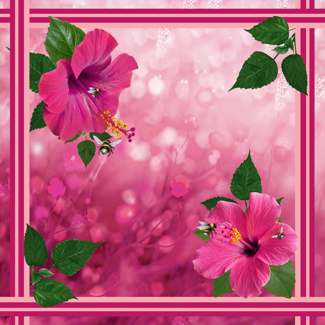100% mulberry silk scarf - pink hibiscus